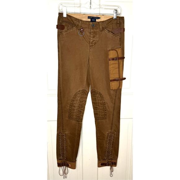 Ralph Lauren Button-fly Equestrian Pants with Leather Accents Size 2 - Picture 1 of 8